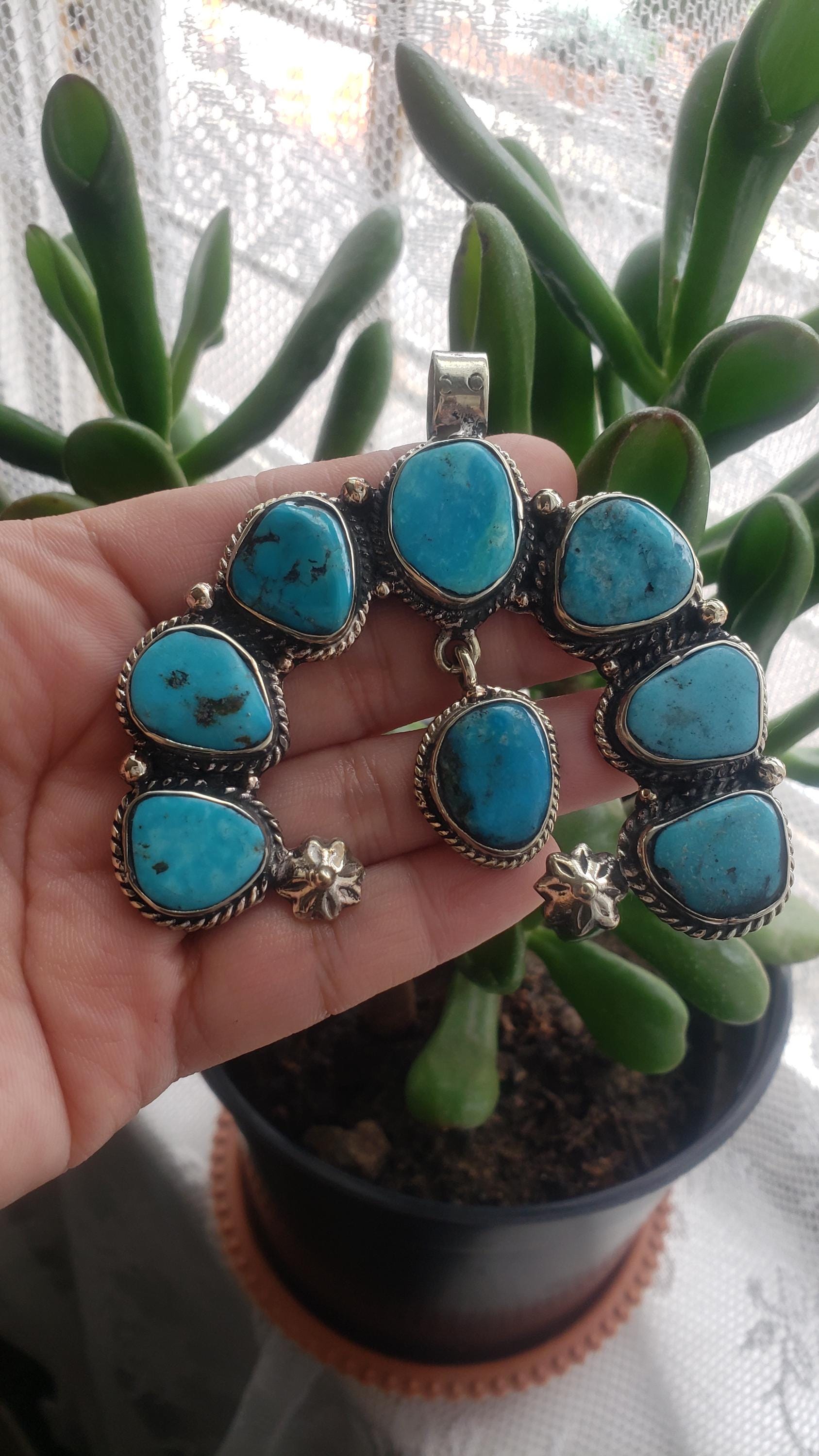 Large Squash Blossom Pendant, Tibetan Silver Pendant, Turquoise Pendant (B-27)