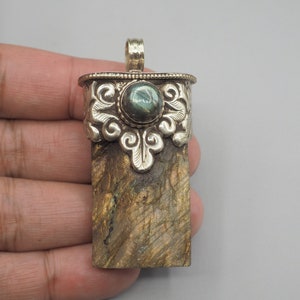 Natural Labradorite  Tibetan Silver Pendent (P-35)