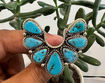 Natural Turquoise adjustable ring, Tibetan silver, Handcrafted(R-14)