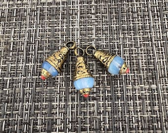 Teardrop Mini Charms, Brass Capped, 2 pcs, 1x0.15 inches, Nepalese(CH-6)