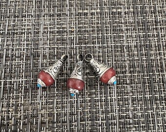 Teardrop Mini Charms, Silver Capped, 2 pcs, 1x0.15 inches, Nepalese(CH-7)