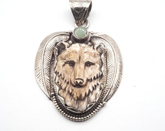 Hand Carved Bear Pendant, Bone Carved Bear Pendant (P-67)