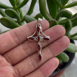 Garnet Cross Pendant,925 Sterling Silver Pendant, Cross, Garnet , Handmade (P-48)