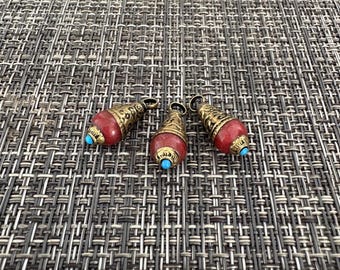 Teardrop Mini Charms, Brass Capped, 2 pcs, 1x0.15 inches, Nepalese(CH-8)
