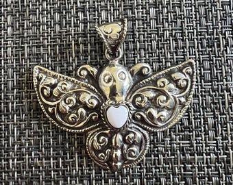 Handcarved butterfly set with pink conch pendant, Tibetan repousse silver, 2.50x 2.75 inches(P-14)