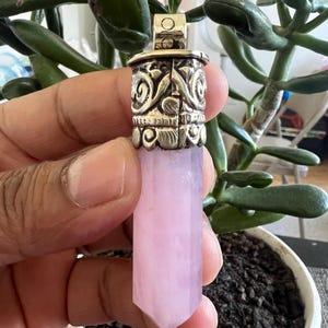 Handmade Pointed Rose Quartz Pendant, Spiritual , Tibetan silver, Healing, 2.5x.50 inches(P-49) image 3
