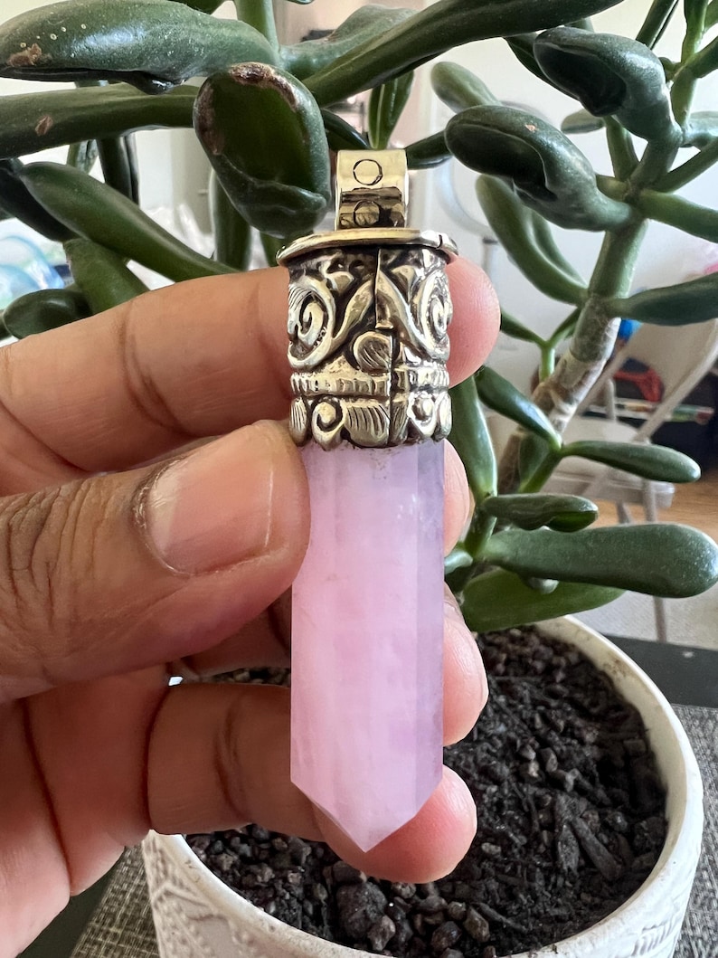 Handmade Pointed Rose Quartz Pendant, Spiritual , Tibetan silver, Healing, 2.5x.50 inches(P-49) image 3