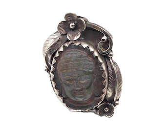 Natural Labradorite Buddha Carving Ring (R-10)