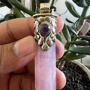 Handmade Pointed Rose Quartz Pendant, Spiritual , Tibetan silver, Healing, 2.5x.50 inches(P-49) image 1