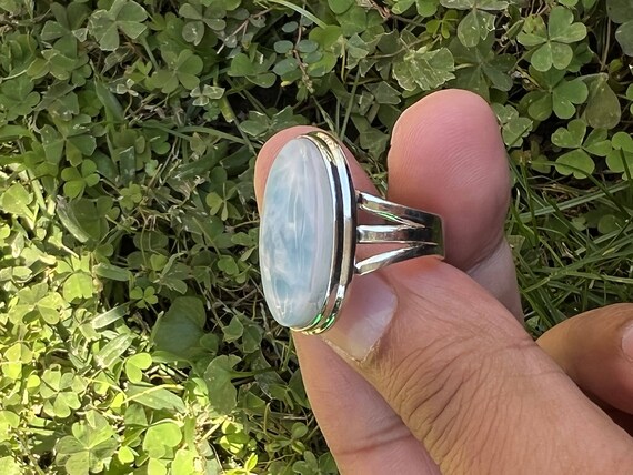 Sterling Silver Ring, Larimar Ring, Larimar Silver Ring, Statement Ring, Boho Ring (SR-28)
