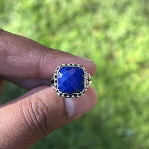 Natural Lapis Ring, 925 Sterling Silver Ring, Lapis Lazuli Ring, Faceted Lapis Lazuli Ring, Statement Ring (SR-13)