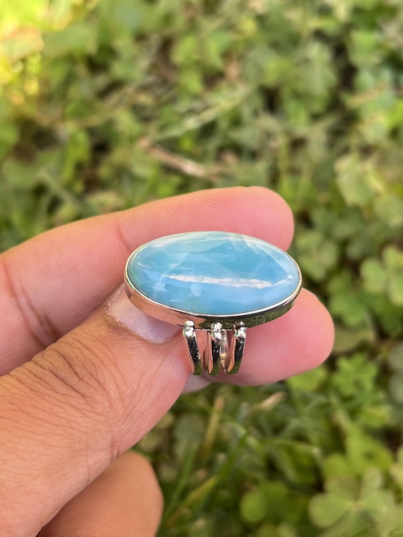 Sterling Silver Ring, Larimar Ring, Larimar Silver Ring, Statement Ring, Boho Ring (SR-26)