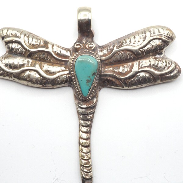 Dragonfly with Natural Turquoise Pendant, Tibetan silver Pendant (P-130)