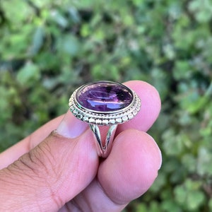 Natural Amethyst Ring, Sterling Silver Rings, Amethyst Silver Ring, Boho Rings (SR-35)