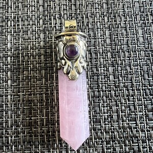 Handmade Pointed Rose Quartz Pendant, Spiritual , Tibetan silver, Healing, 2.5x.50 inches(P-49) image 2