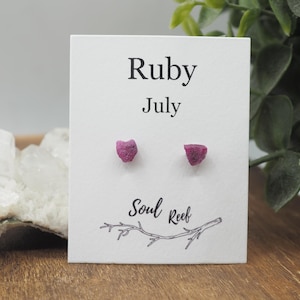 Natural Rough Ruby Stud, Sterling Silver Stud , Birthstone Earring (BS-10)
