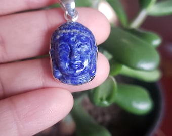 Small Buddha Carved  Pendant, Gemstone Carved Buddha , Sterling Silver  (P-152)