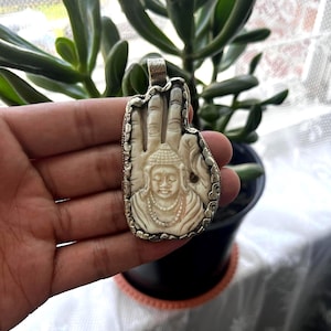 Buddha Pendant, Tibetan Silver, Spiritual, Buddha, Bone carved, handcrafted, Himalayan  (P-02)