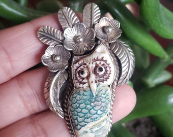 Bone Carved  Pendant , Tibetan Repousse Silver, Handcrafted, Nepalese (P-A)