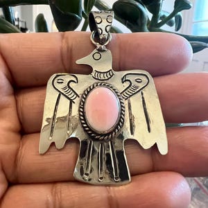 Handcrafted Thunder bird with queen conch shell pendant, Ethnic Jewelry, Tibetan repousse silver, 3x1.75 inches (B-11)