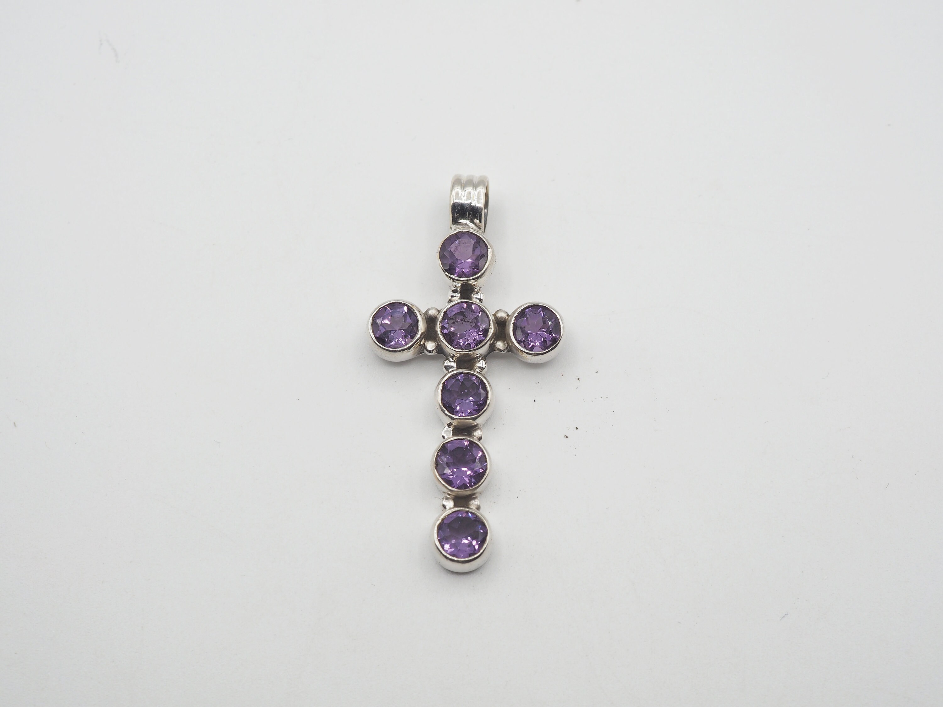 Pendentif Croix En Argent Sterling 925 Avec Améthyste Facettée - Bijou Religieux - Neuf