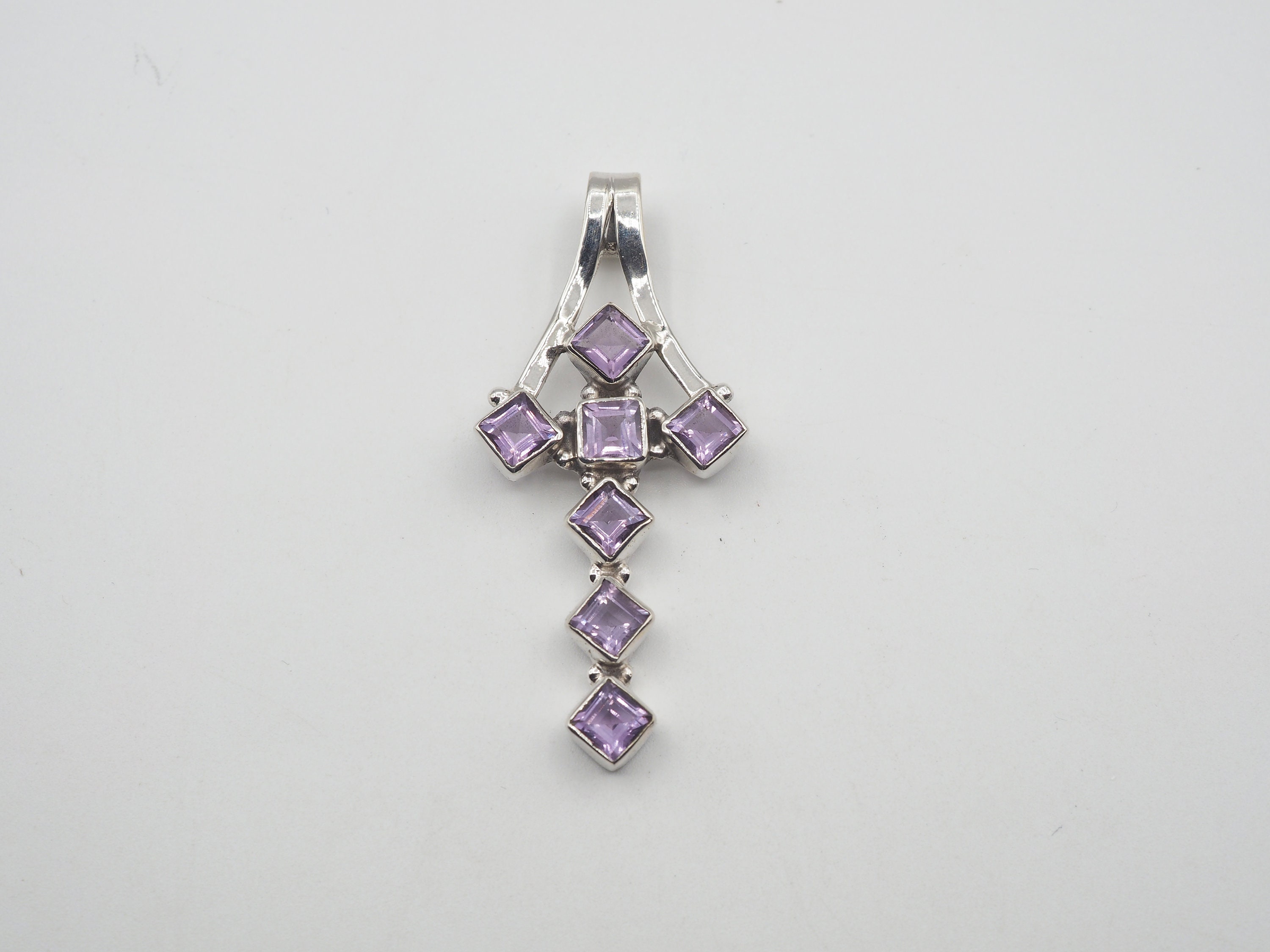 Pendentif Croix En Argent 925 Serti D'améthyste - Neuf Sans Emballage, Violet, 4.2 Cm