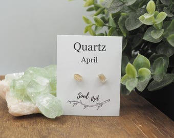 Natural Rough Golden Rutilated Quartz Stud, Sterling Silver Earring, Birthstone Stud (BS-13)
