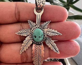 Hand carved floral set with Turquoise pendant, Tibetan repousse silver,2.75x 1.75 inches(P-163)