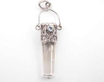 Small Hand carved Point Natural  Crystal Pendant, Tibetan Silver Pendant (P-120)