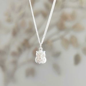Owl necklace sterling silver. Silver owl necklace with tiny Owl Pendant LUCKY ME. Animal /Owl lover gift, good luck charm necklace for women