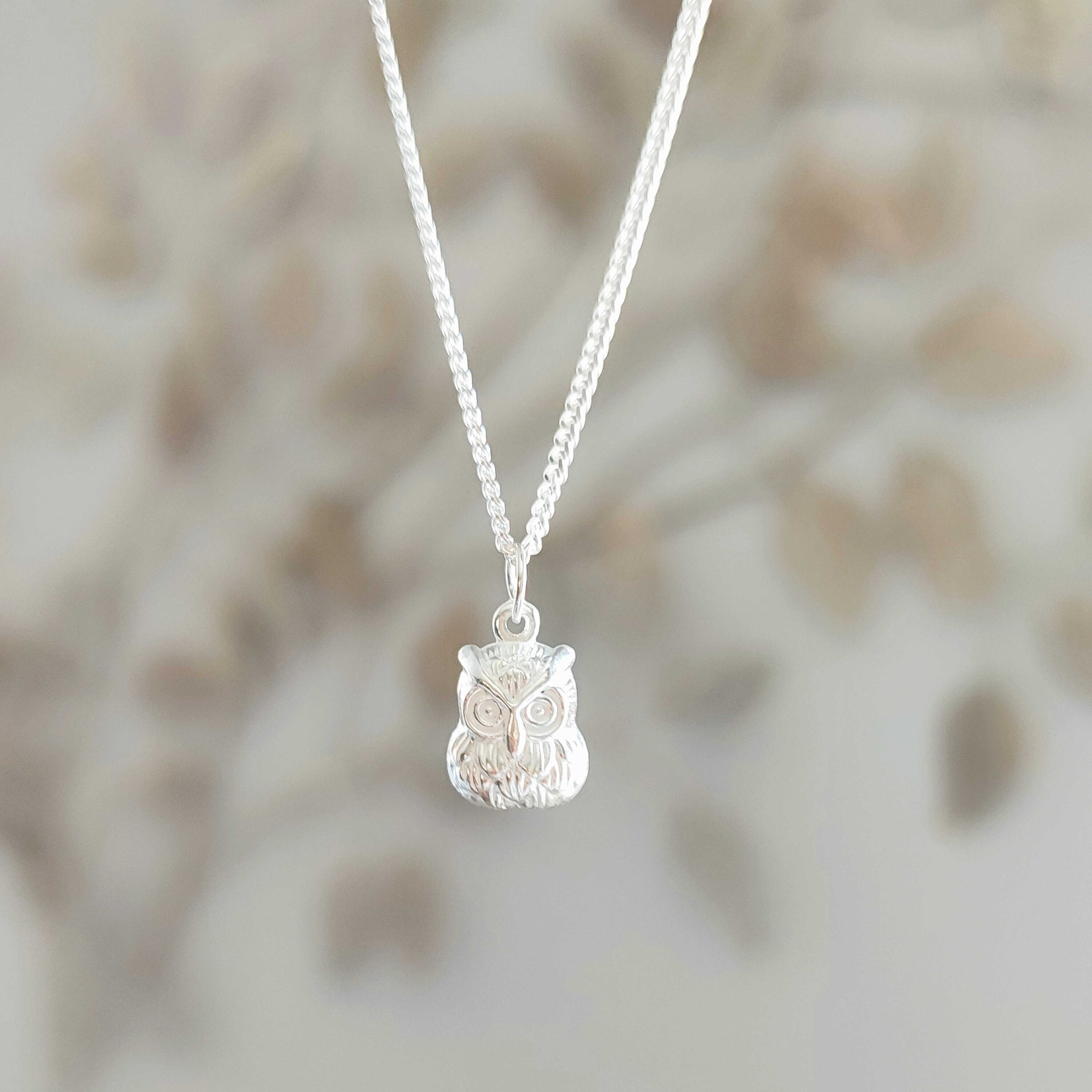 Sterling Silver Owl Necklace: LUCKY ME. Charm Animal Pendant