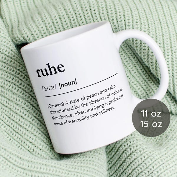 Ruhe German Definition Mug: Minimalist Black and White Typography