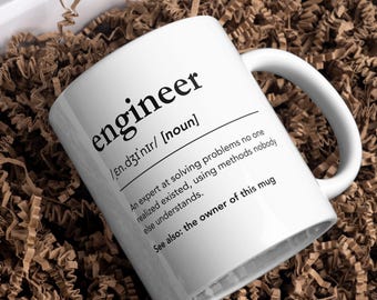 Funny Engineer Definition Mug Mechanical Engineering Humor Quote Dictionary Tumbler Word Minimalist Coffee Cup Modern Typography Drinkware