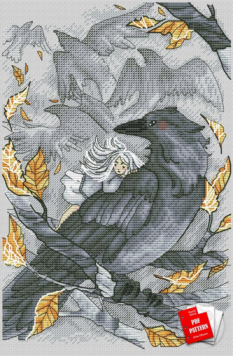 Авторские схемы вышивки купить. Вышивка крестом Окнеас Алиса. Авторские схемы вышивки крестом Алиса Окнеас. Вышивка ворона. Вышивка крестом ворона.