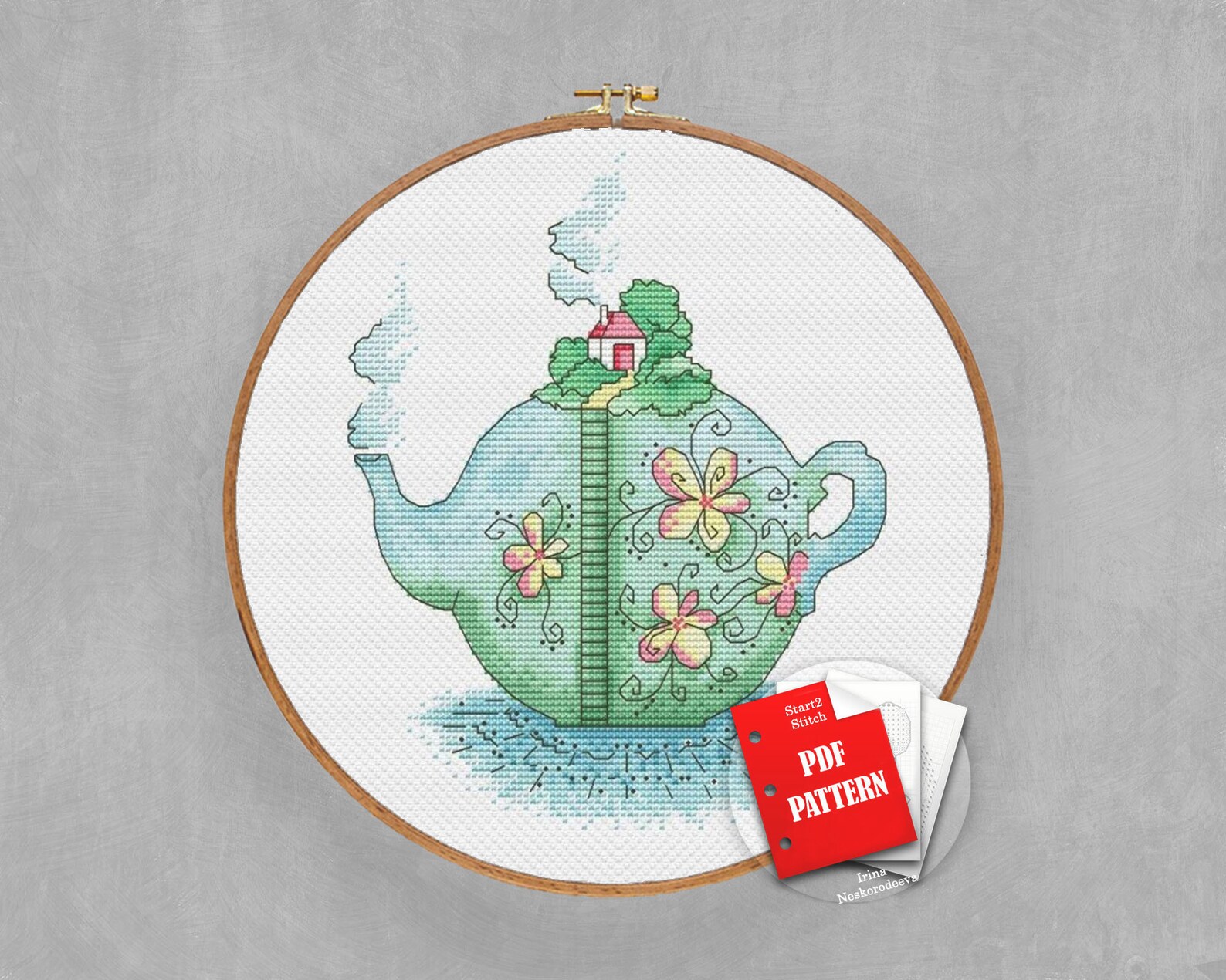 Summer cross stitch teapot pdf pattern English tea cross Etsy