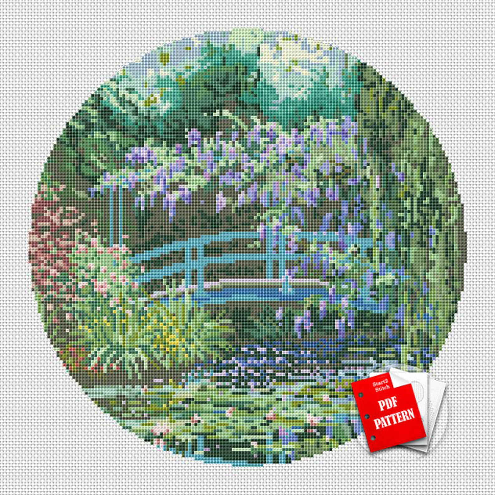 Cross Stitch Pond Pattern Cross Stitch Garden Etsy