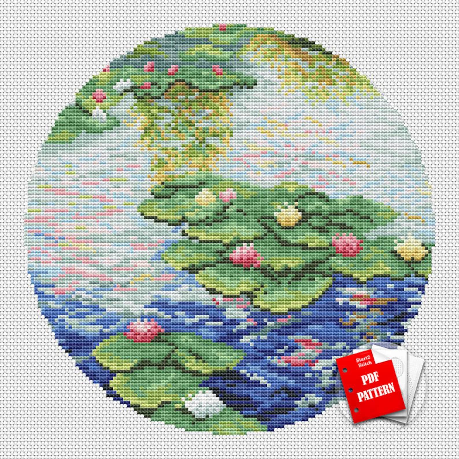 Monet cross stitch Water Lily pattern pdf Monet pond cross | Etsy