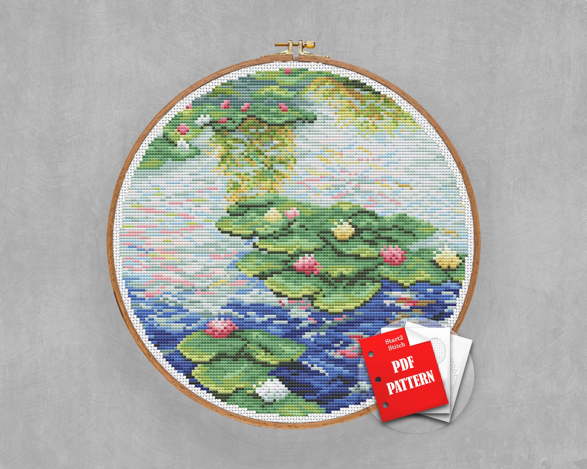 Monet cross stitch Water Lily pattern pdf Monet pond cross | Etsy