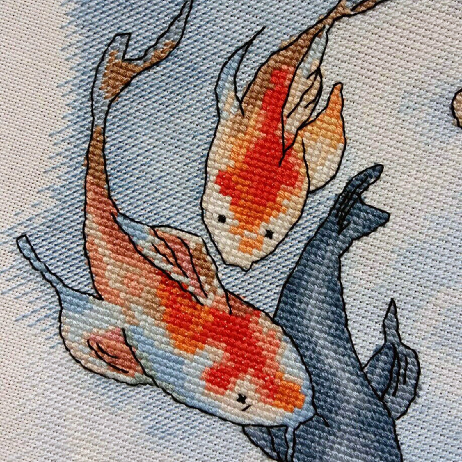 Koi Fish cross stitch Asian pattern Red fish cross stitch Etsy Koi fish in lotus pond print pillowcase