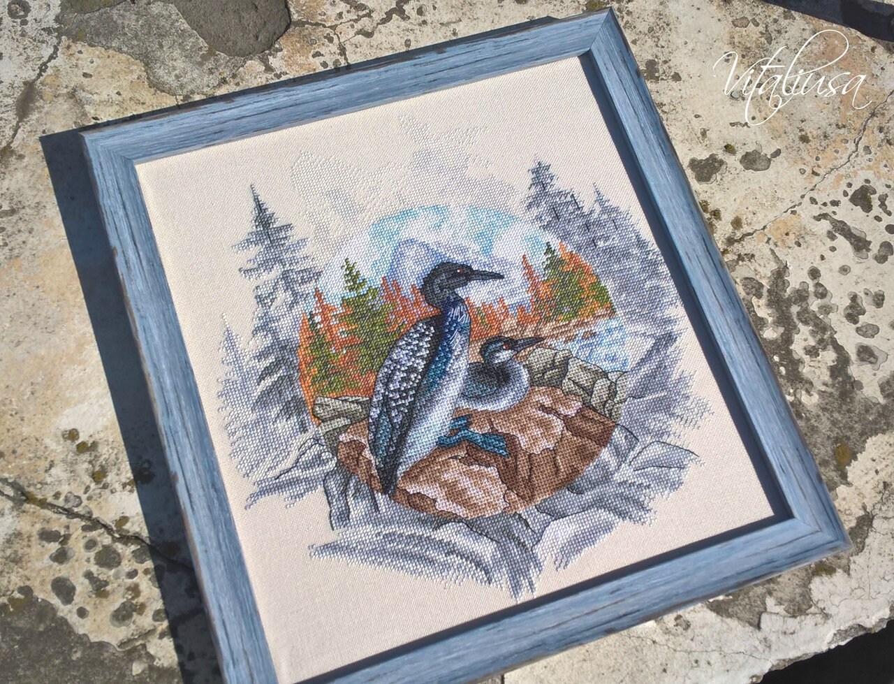 Loons Cross stitch autumn pdf pattern Round cross stitch Etsy