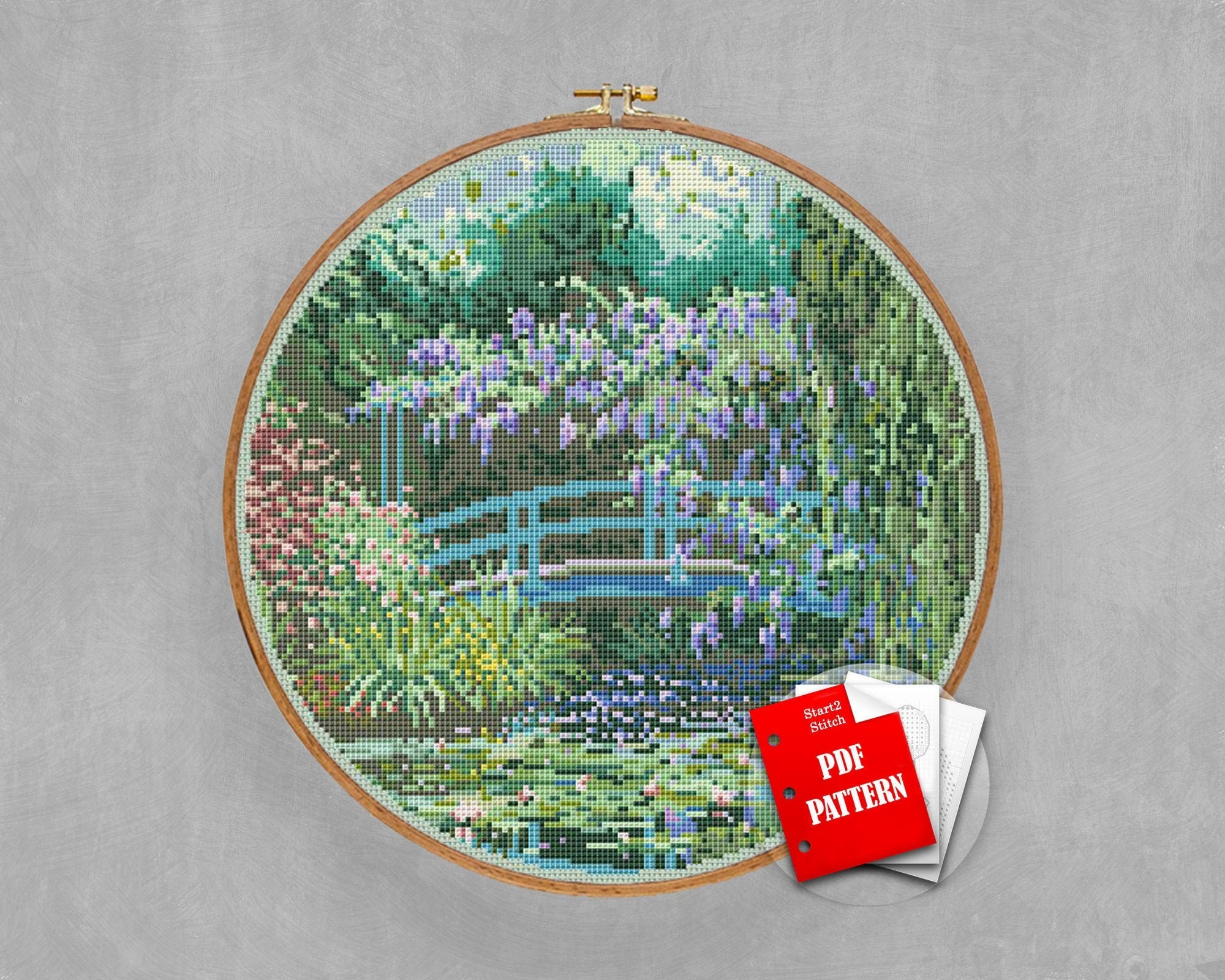Monet cross stitch Pond pattern Monet cross stitch garden | Etsy