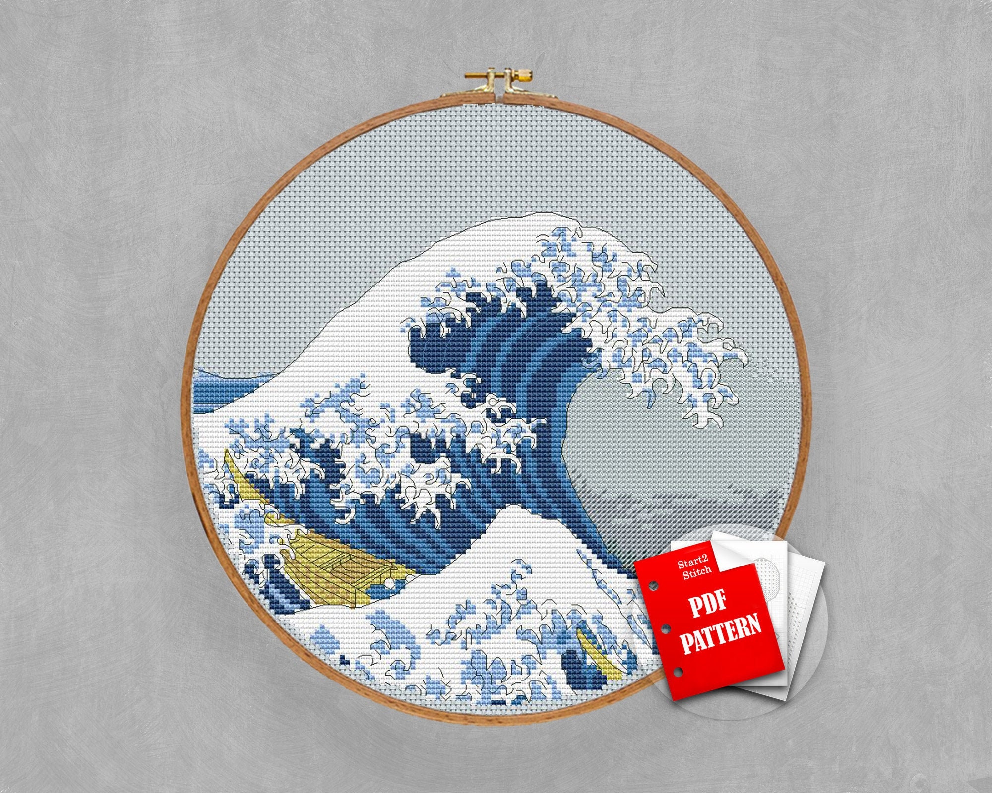 Great Wave cross stitch Hokusai pattern Japanese Art cross Etsy