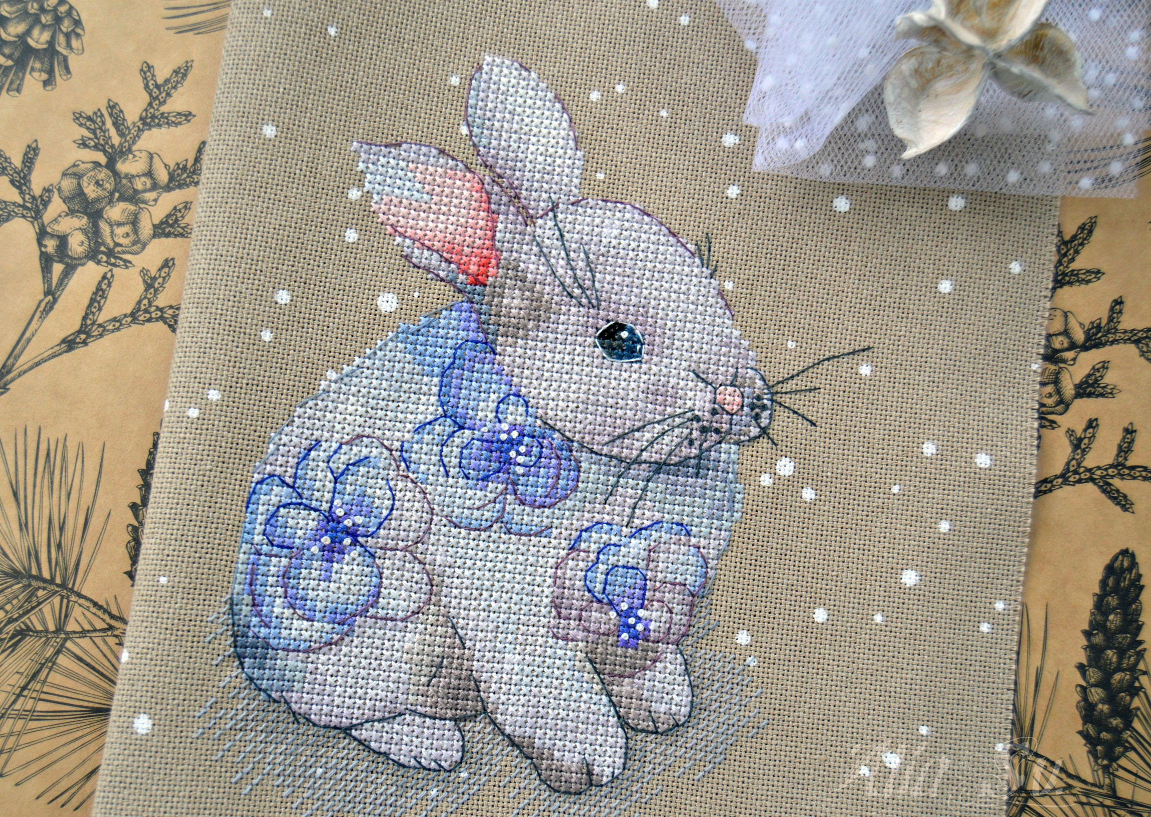 Bunny Cross stitch floral pattern baby rabbit cross stitch Etsy
