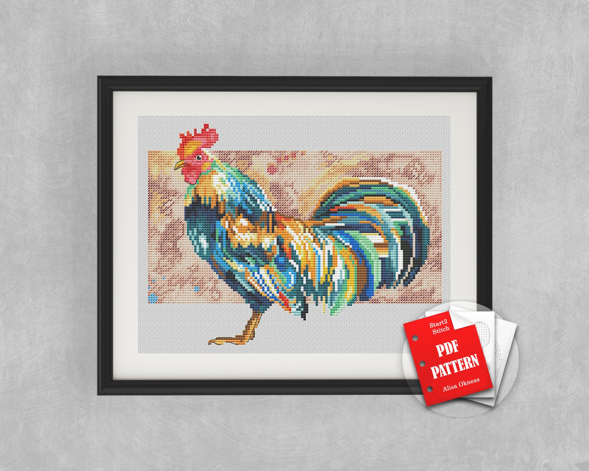 Rooster Cross Stitch PDF Pattern Cock Embroidery Design Etsy