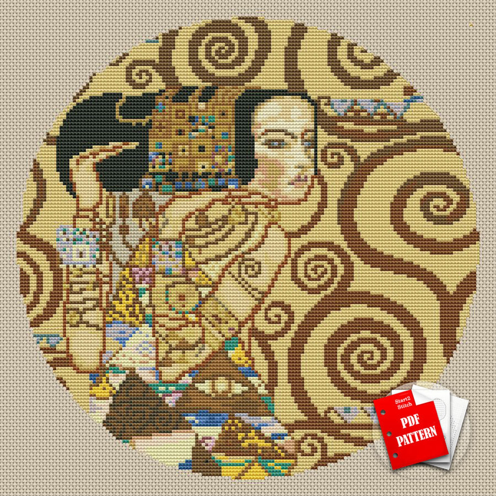 Klimt Cross Stitch Art Deco pattern Round cross stitch klimt Etsy