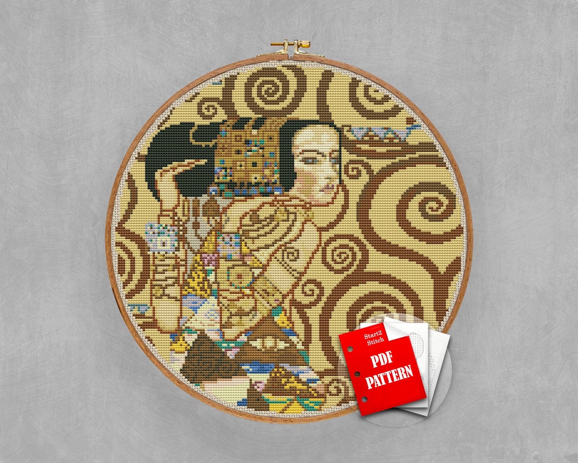 Klimt Cross Stitch Art Deco pattern Round cross stitch klimt Etsy