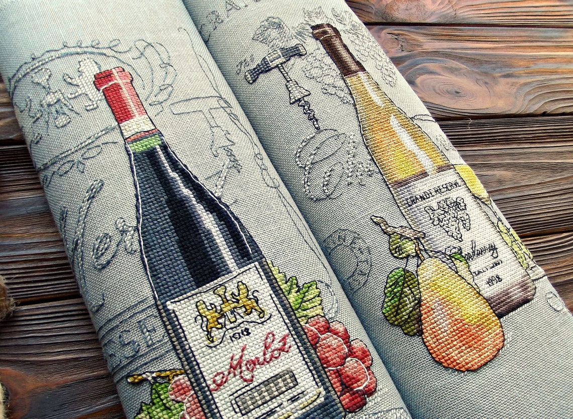 Merlot wine bottle cross stitch bottle sybju modern cross  etsy