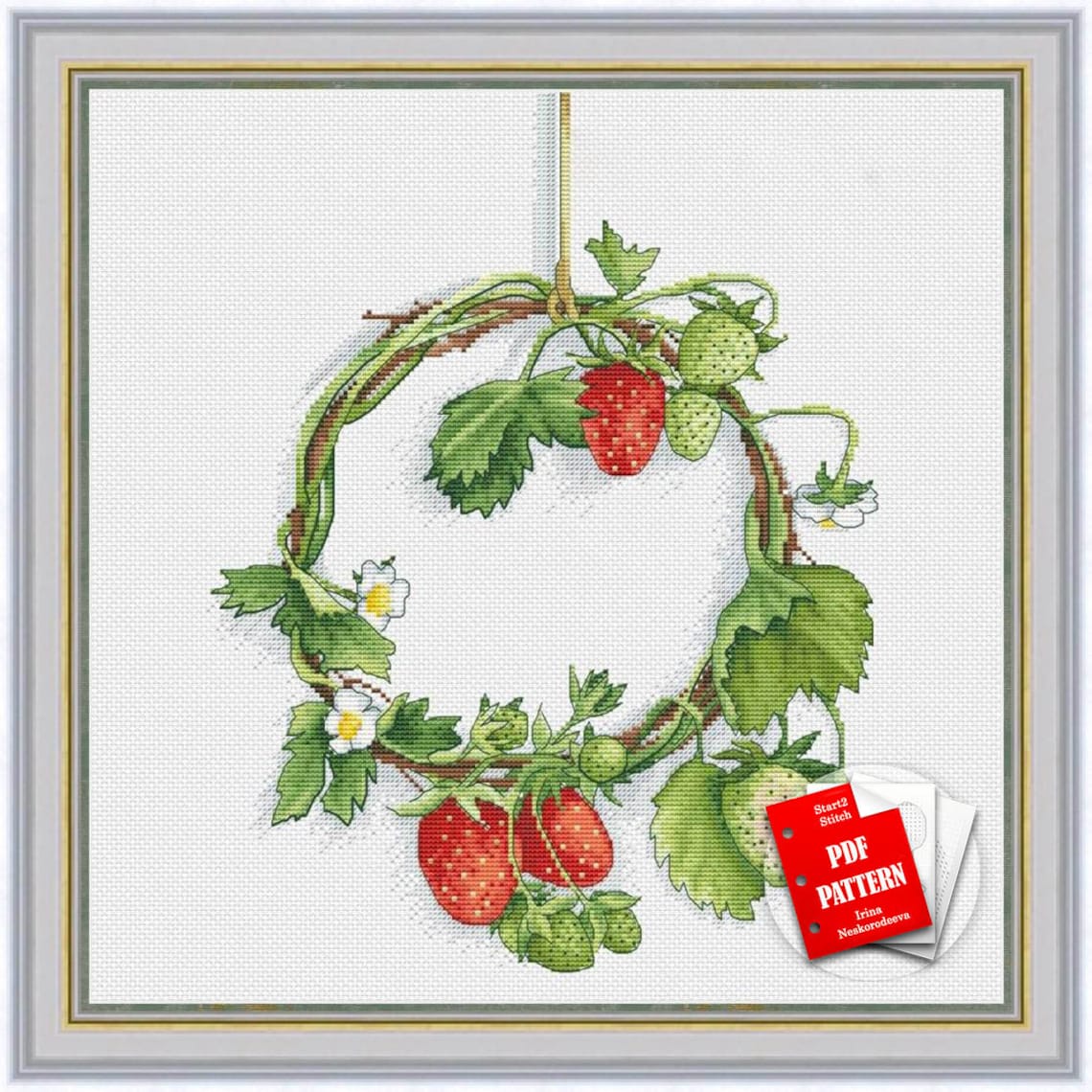 Strawberry Cross Stitch Pattern pdf Round cross stitch | Etsy