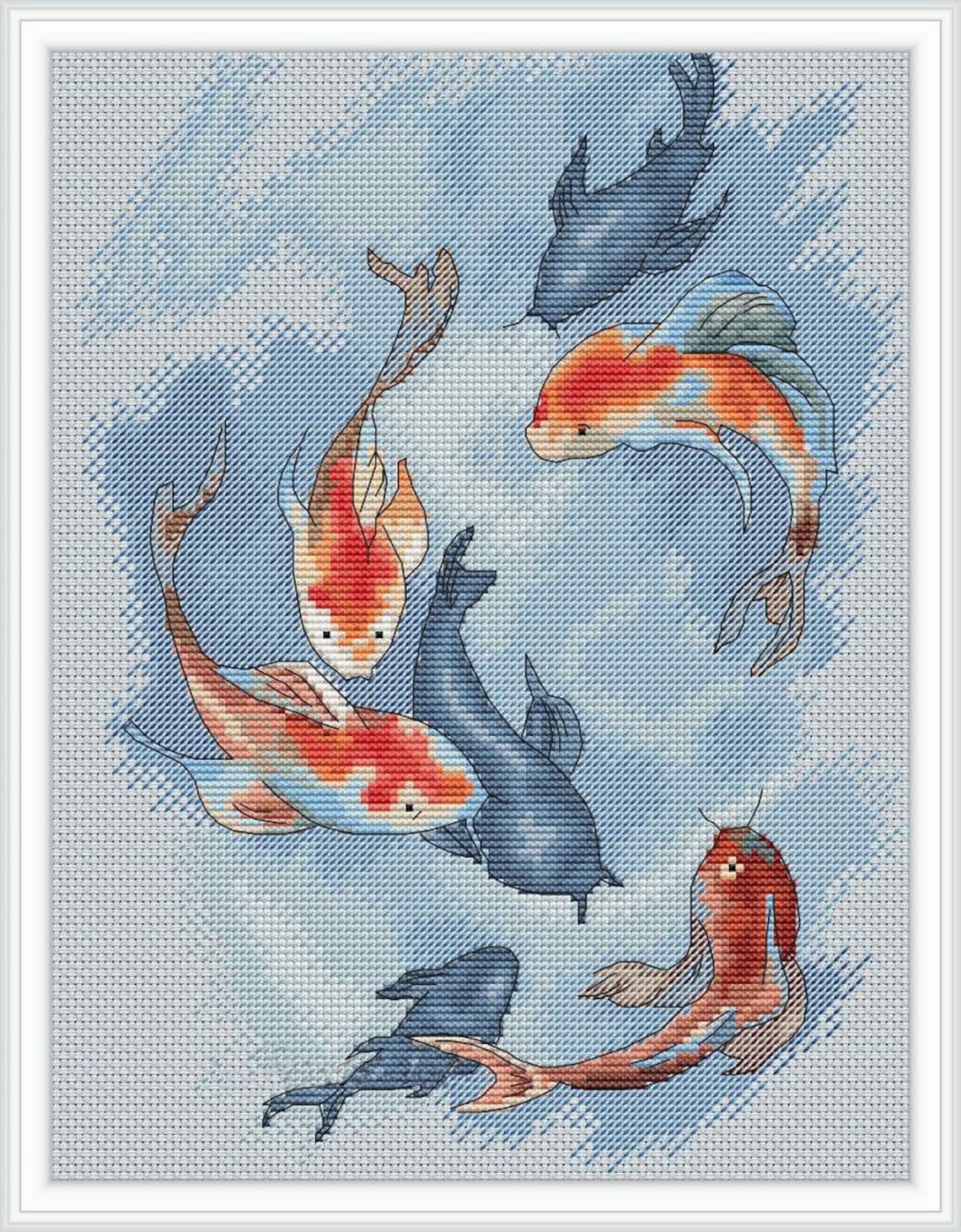 Koi Fish cross stitch Asian pattern Red fish cross stitch Etsy