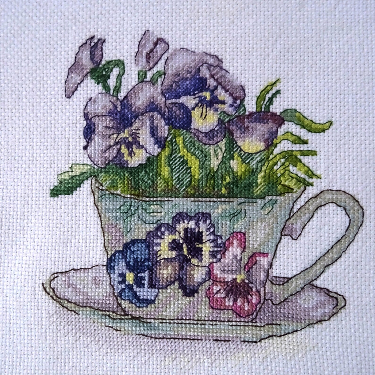 Pansy cross stitch cup pattern pdf Purple cross stitch pansy Etsy